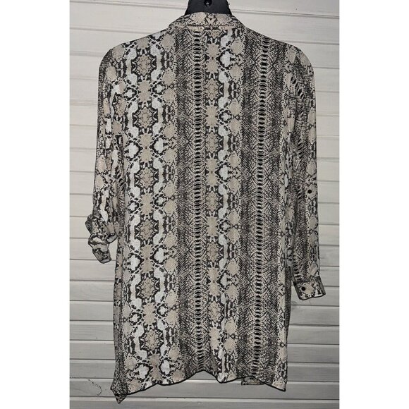NWT Fred David Sz PLUS 1X Khaki Gray Snake Print Dipped Hem Popover Tunic - Picture 7 of 12